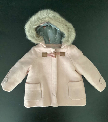 Zara Baby Girls Fur Lined Hood Peacoat 6-9 months, Kids 9 Month (6-9M)