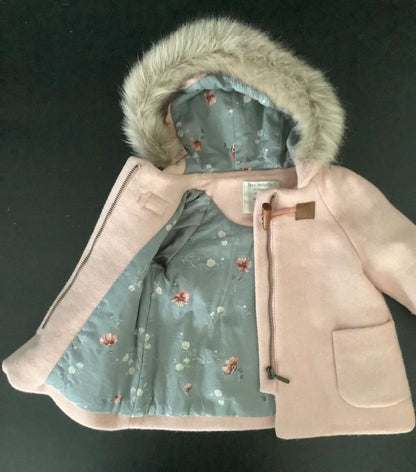 Zara Baby Girls Fur Lined Hood Peacoat 6-9 months, Kids 9 Month (6-9M)