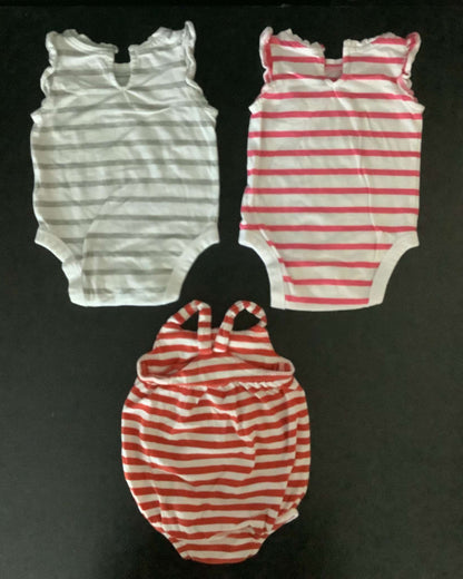 Baby Gap Girls Striped Onesies (Bundle of 3) 3-6 months, Kids 6 Month (3-6M)