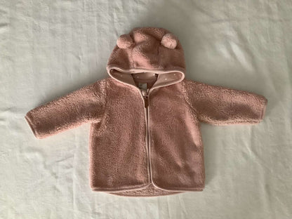 H&M Girls Fleece Hooded Zip Up 4-6 months, Kids 6 Month (3-6M)