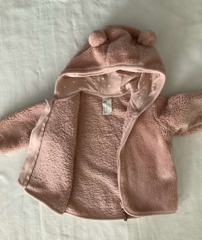 H&M Girls Fleece Hooded Zip Up 4-6 months, Kids 6 Month (3-6M)