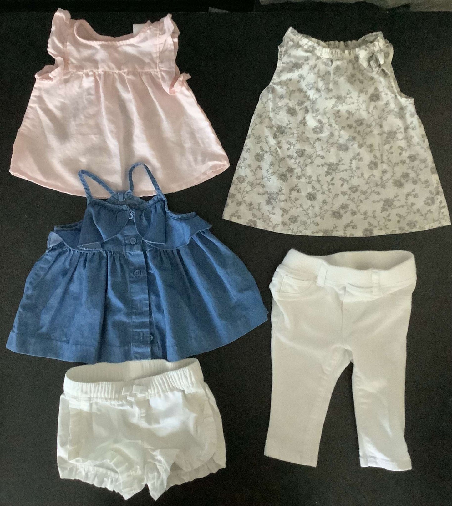 Girl Summer Tops and Bottoms (Bundle of 5)  3-6 months, Kids 6 Month (3-6M)