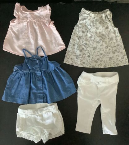 Girl Summer Tops and Bottoms (Bundle of 5)  3-6 months, Kids 6 Month (3-6M)