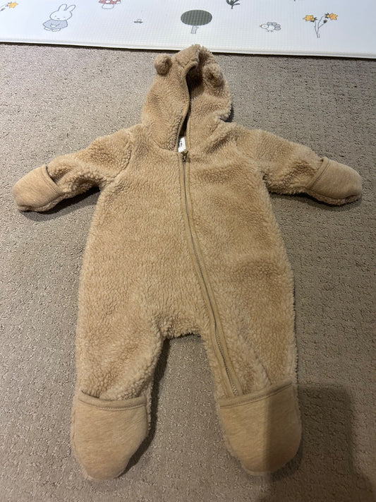 Tan fleece bunting outfit, Kids 3 Month (0-3M)