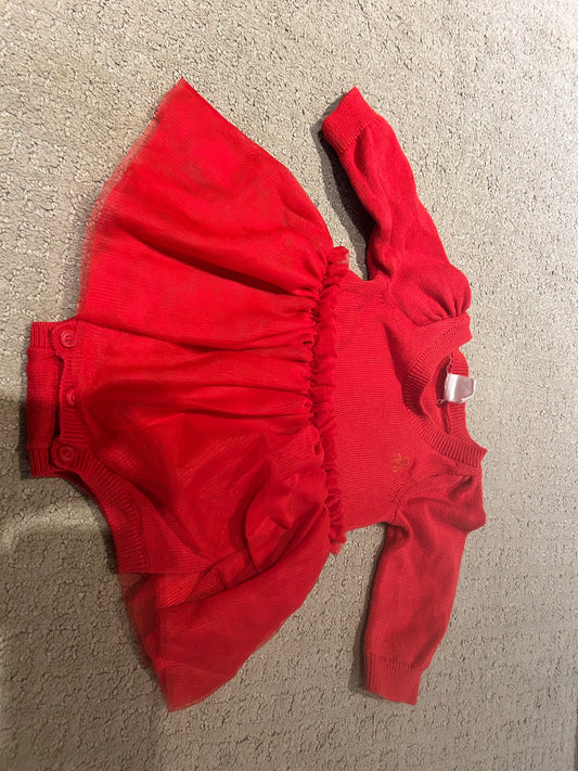 Red dress outfit with tulle skirt , Kids 3 Month (0-3M)