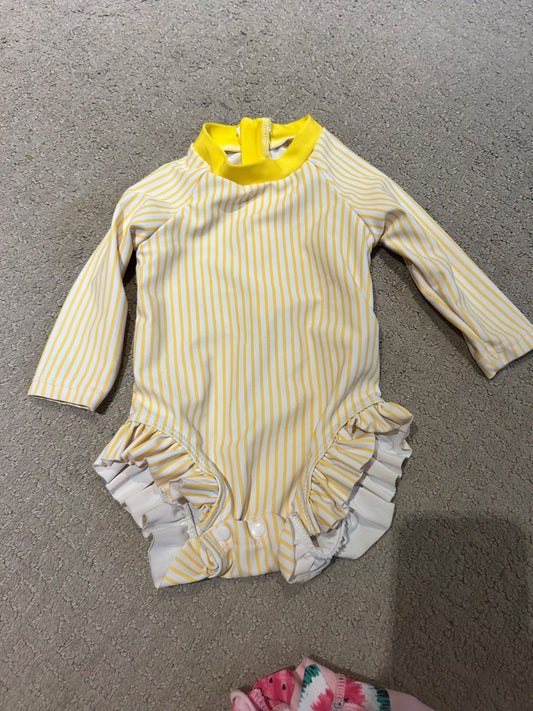 Yellow striped swimsuit, Kids 6 Month (3-6M)
