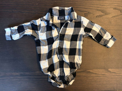 Black and white checkered dress shirt bodysuit, Kids 9 Month (6-9M)