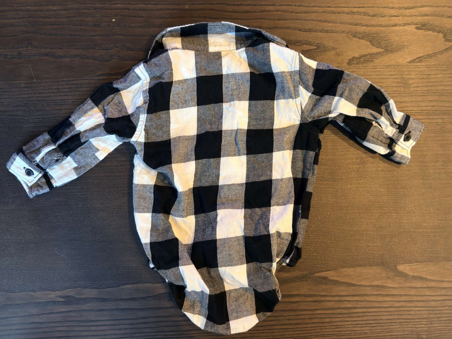 Black and white checkered dress shirt bodysuit, Kids 9 Month (6-9M)