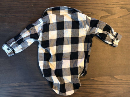 Black and white checkered dress shirt bodysuit, Kids 9 Month (6-9M)