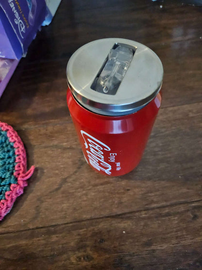 Coca-Cola Soda Can Shaped Insulated Travel Tumbler with Flip Straw Top