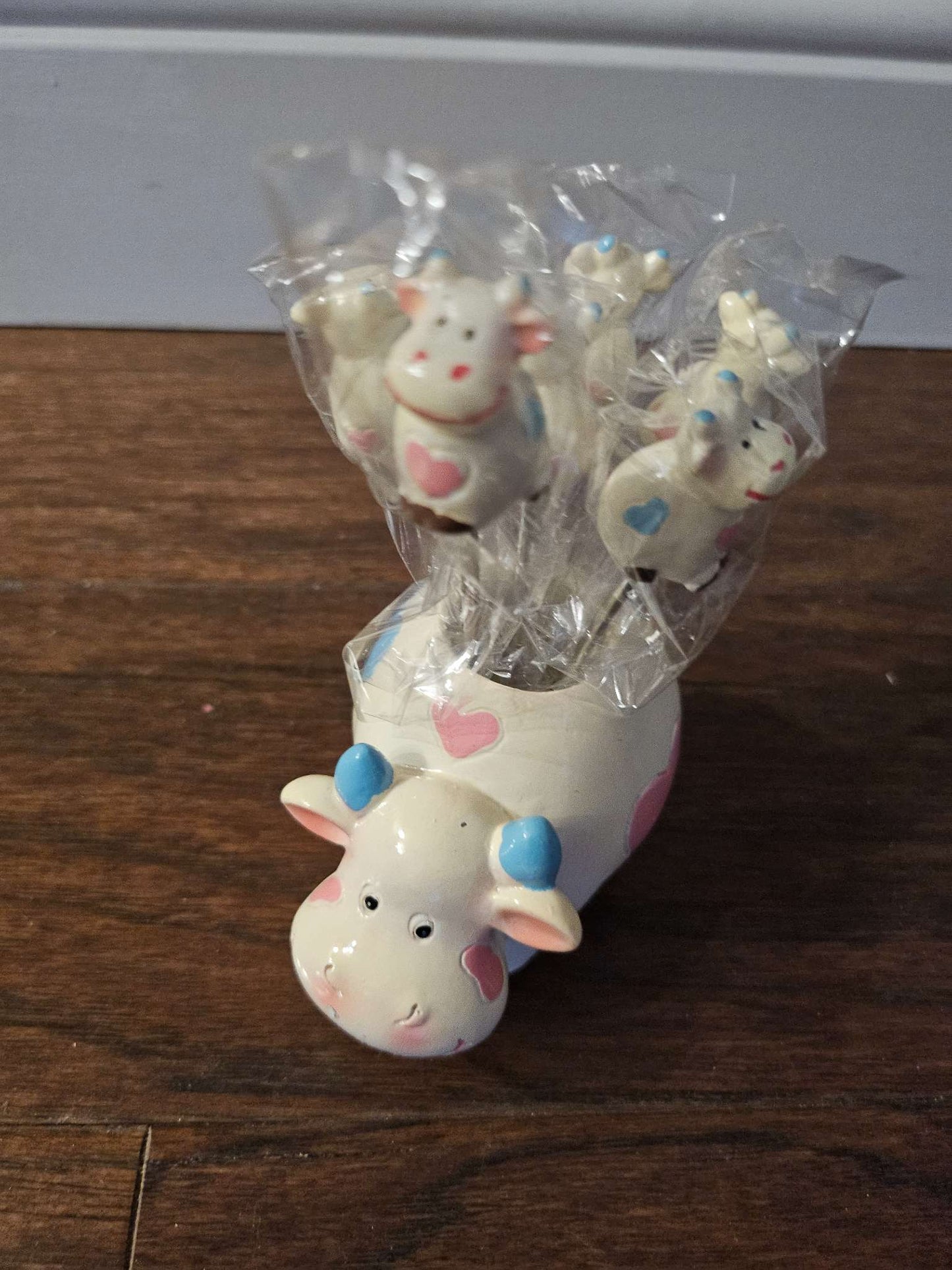 Cute Ceramic Cow Appetizer Party Pick Set with Base Holder | Charcuterie Cocktail Forks