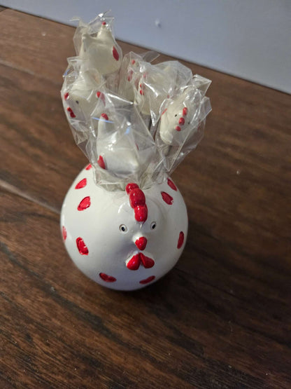Country Farmhouse Ceramic Chicken Hen Appetizer Pick Set with Base Holder