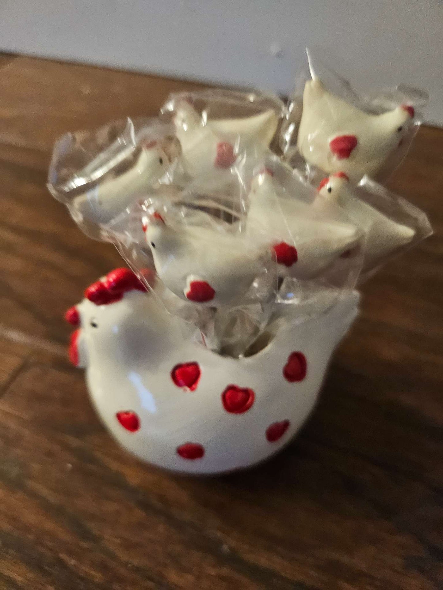 Country Farmhouse Ceramic Chicken Hen Appetizer Pick Set with Base Holder