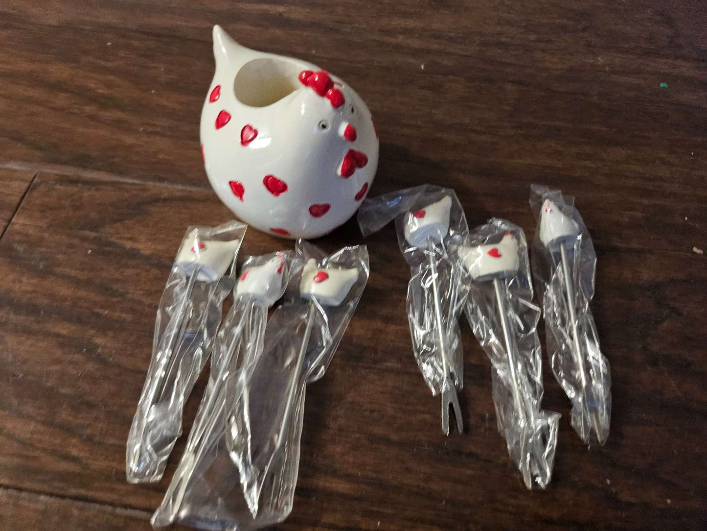 Country Farmhouse Ceramic Chicken Hen Appetizer Pick Set with Base Holder