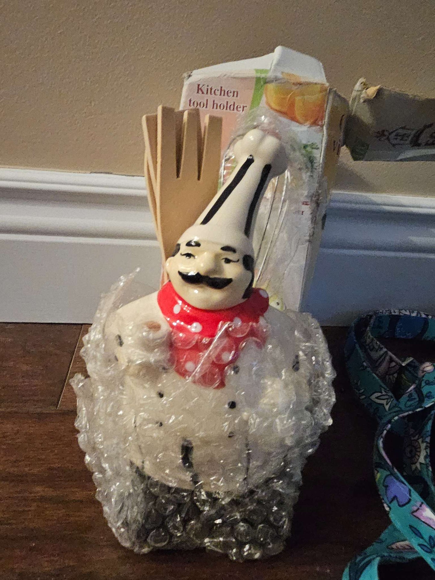 Ceramic Italian Chef Utensil Holder Crock Set with Wooden Spoons NIB | Fat Chef