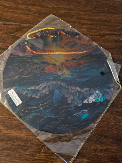 Vibrant Sunset & Ocean Waves Acrylic Suncatcher Window Decor | New Sealed