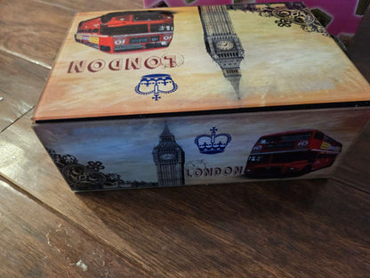 Vintage London Souvenir Glass Jewelry Box | Big Ben & Red Double Decker Bus Keepsake Chest