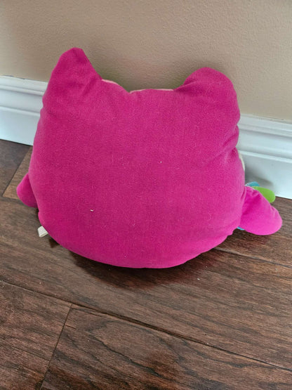 Plush Pink & Blue Owl Decorative Pillow Cushion | Winter Owl with Scarf