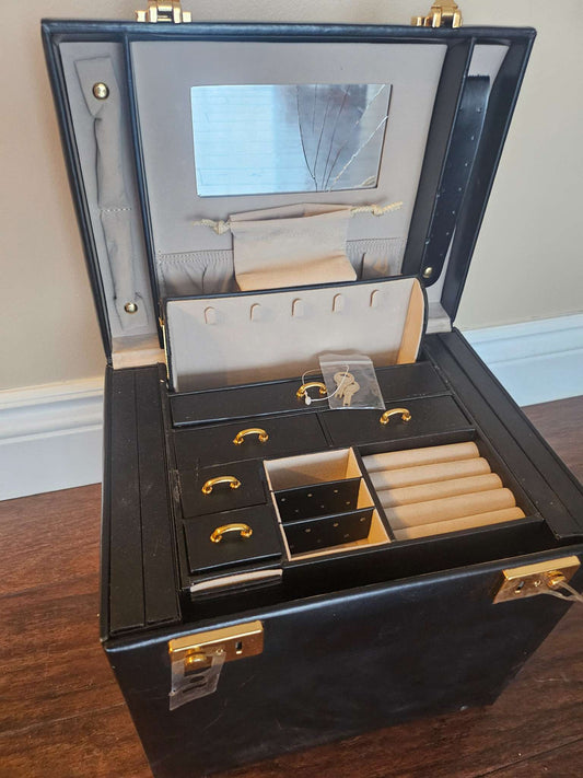 Large Black Jewelry Trunk with Gold Hardware