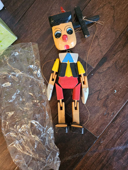 Vintage Handmade Wooden Pinocchio Marionette Puppet