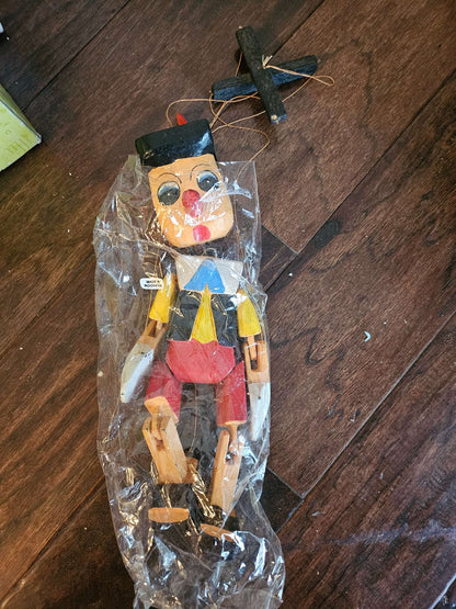 Vintage Handmade Wooden Pinocchio Marionette Puppet