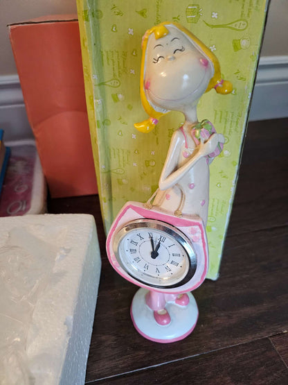 Whimsical Girl Figurine with Clock
