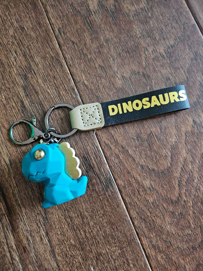 Teal Dinosaur Keychain with Strap
