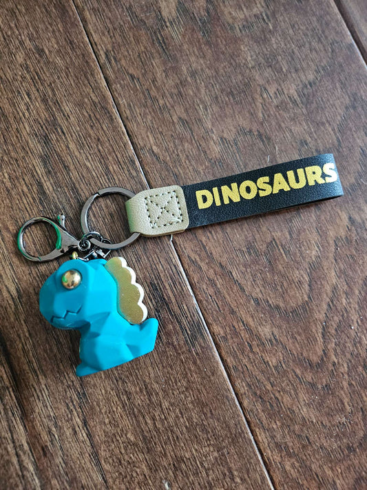 Teal Dinosaur Keychain with Strap