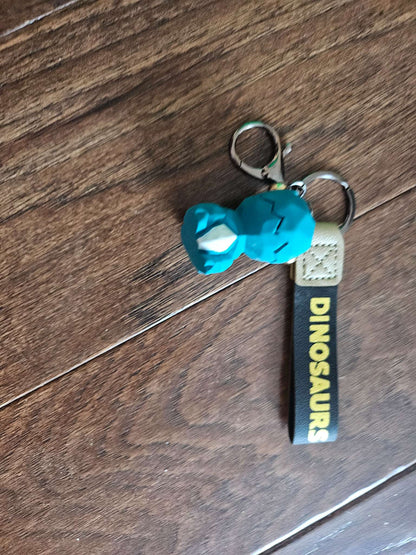 Teal Dinosaur Keychain with Strap