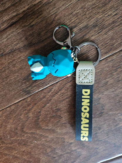 Teal Dinosaur Keychain with Strap