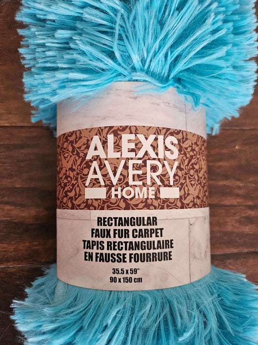 Alexis Avery Home Blue Rectangular Faux Fur Area Rug Carpet | 35.5" x 59" NWT