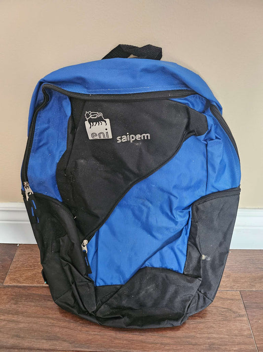 Vintage Eni Saipem Corporate Promo Backpack | Blue & Black Multi-Zip Daypack