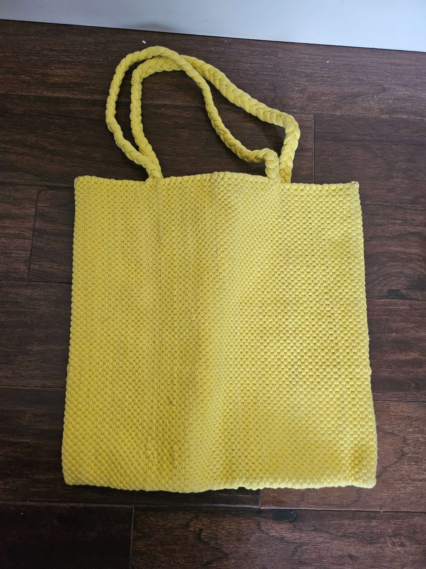 Sunny Yellow Woven Cotton Knit Tote Bag | Braided Handle Beach & Grocery Shoulder Bag