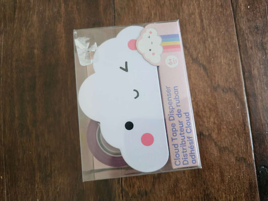White Cloud Tape Dispenser & Pastel Rainbow Tape | Cute Stationary Gift Set NIP