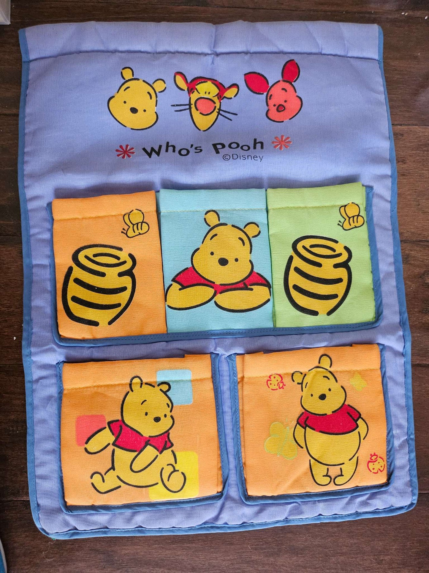 Vintage Disney "Who's Pooh" Fabric Wall Hanging Organizer | Winnie The Pooh Nursery Pocket Storage