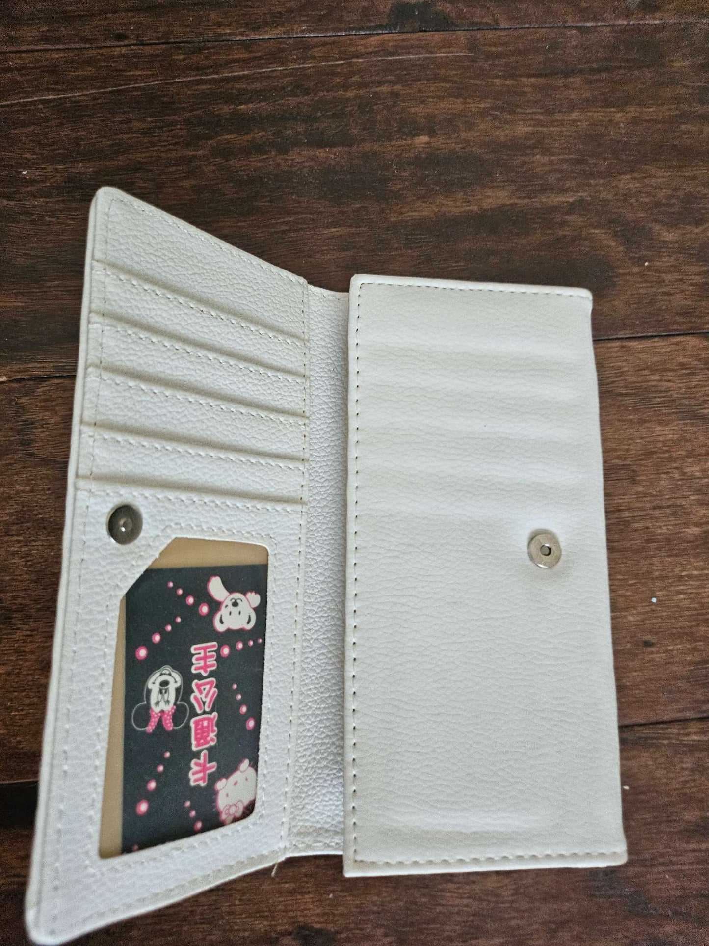 Cute Teddy Bear Paw Print Long Wallet | Cream Faux Leather Clutch Pouch