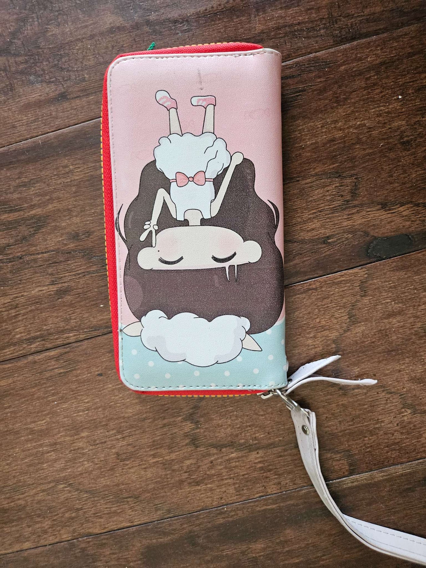 Cute Graphic Girl Zip-Around Wristlet Purse | Pastel Pink Long Phone Wallet