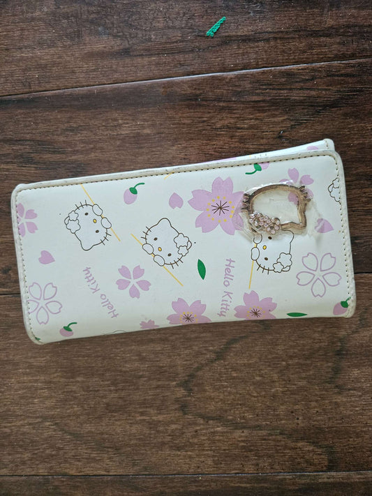 Hello Kitty Sakura Floral Long Wallet | Pink & White Sanrio Tri-Fold Organizer