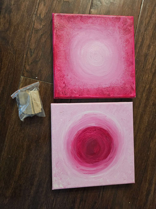 Modern Pink Abstract Canvas Art Set of 2 | Square Wall Paintings with Stretcher Keys
