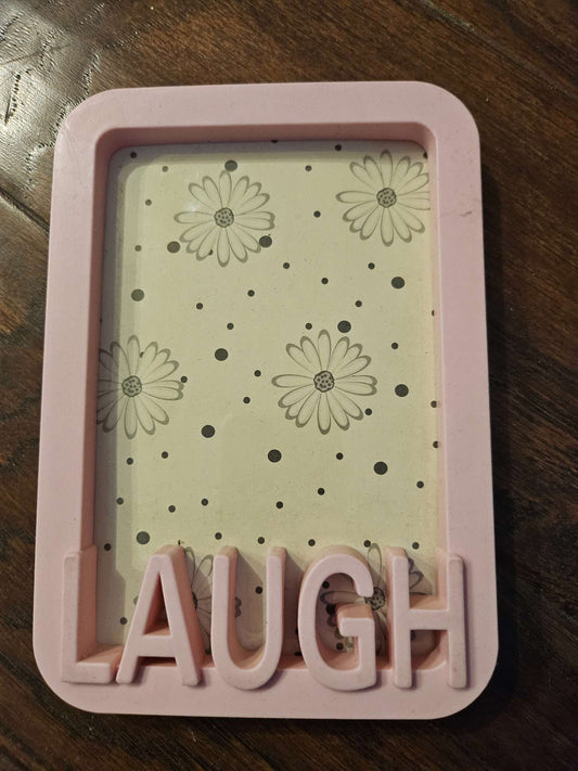 Pink "LAUGH" Picture Frame | Daisy Polka Dot Tabletop Wall Decor Photo Frame