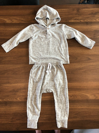 Toddler Grey Outfit Set, Long sleeve hooded shirt and pants, 18-24M, Kids 24 Month (18-24M)