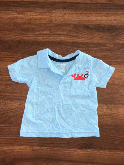 Carter's Baby Boy Collared Short Sleeve Shirt, 0-3M, Kids 3 Month (0-3M)