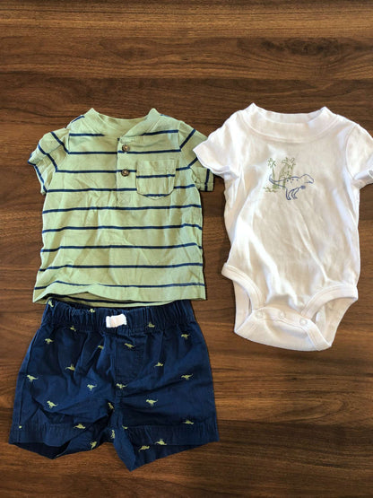 Carter's Baby Boy Outfit Set, Shirt & Shorts, Bodysuit, Dinos, 0-3M, Kids 3 Month (0-3M)