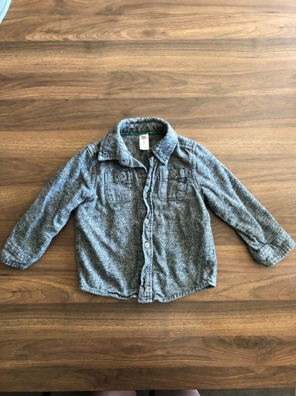 Toddler Grey Long Sleeve Button-up Collared Shirt, 3T, Kids 3T