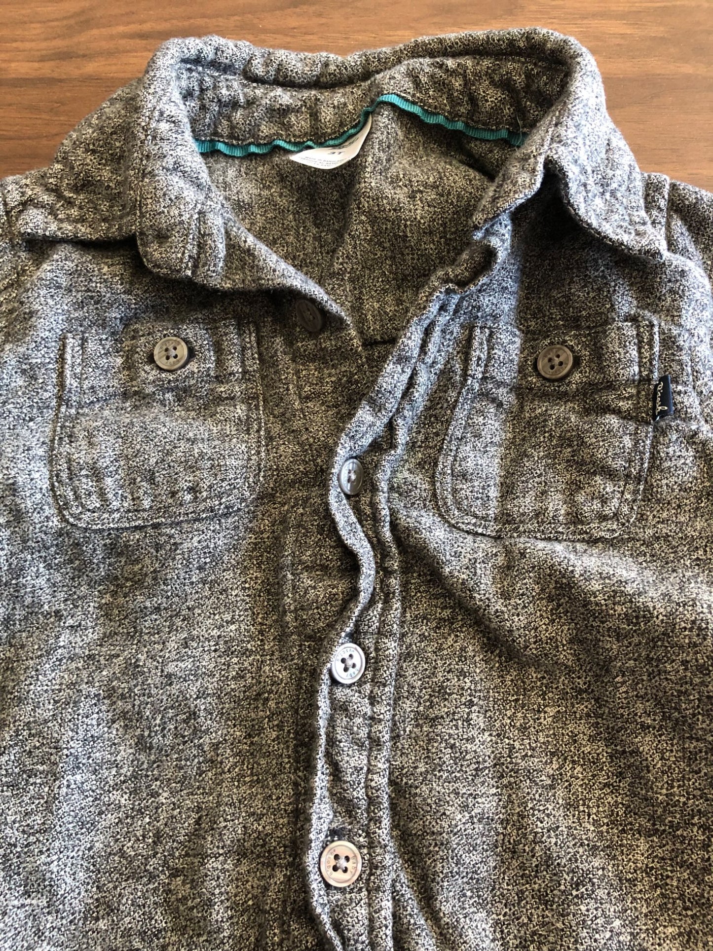 Toddler Grey Long Sleeve Button-up Collared Shirt, 3T, Kids 3T