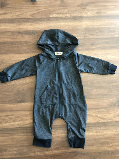 Toddler Long Sleeve Zip-up Hooded Romper, 12-18M (80), Kids 18 Month (12-18M)