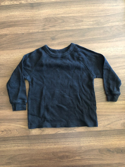 Toddler Black Waffle Long Sleeve Shirt, 2T, Kids 2T