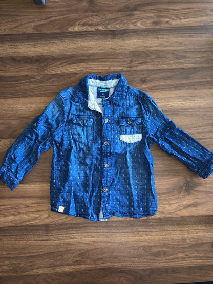 Toddler Blue Button-up Collared Long Sleeve Shirt, 3T, Kids 3T