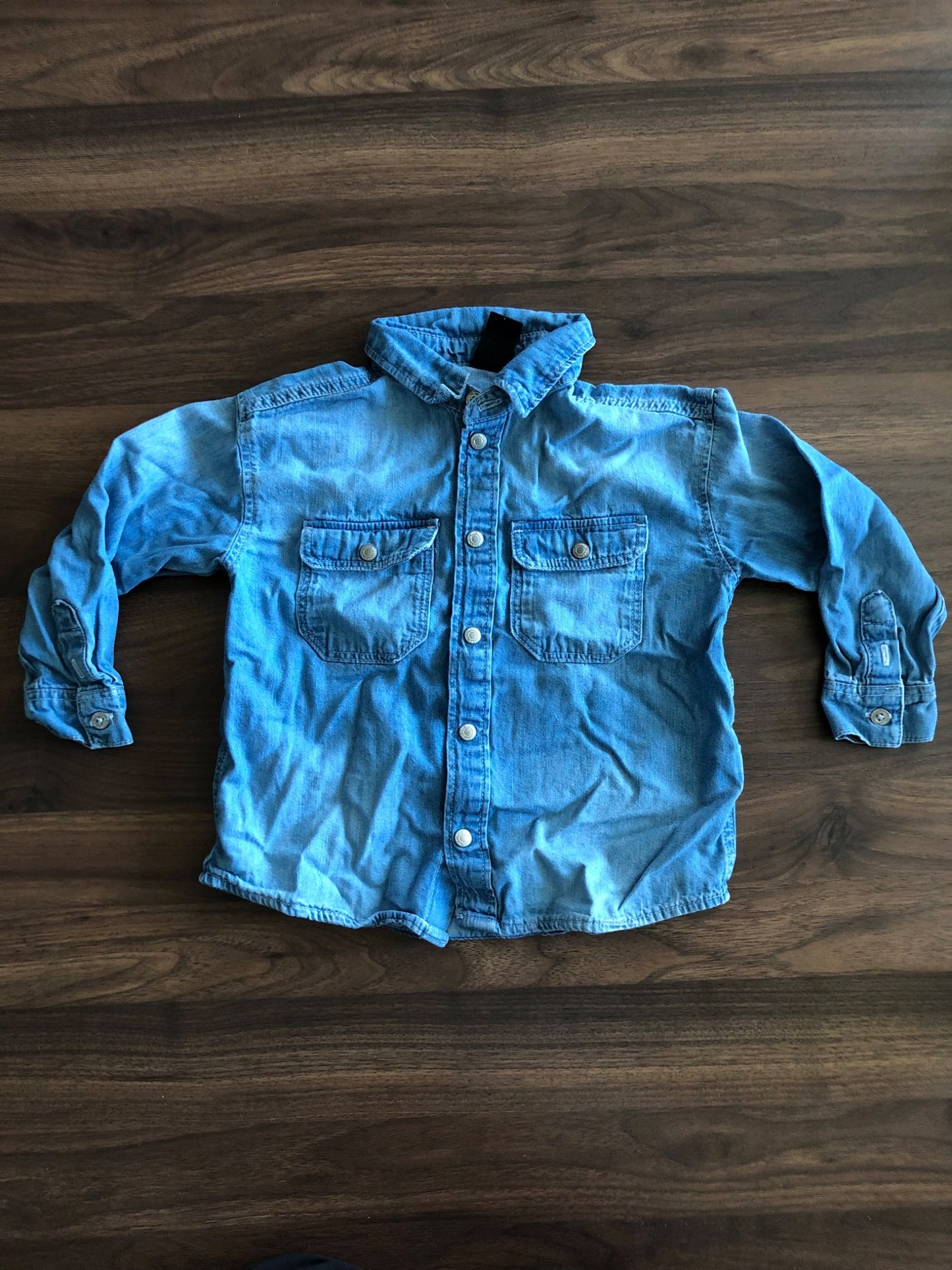 Toddler Denim Button Up Long Sleeve Collared Shirt, 3T, Kids 3T
