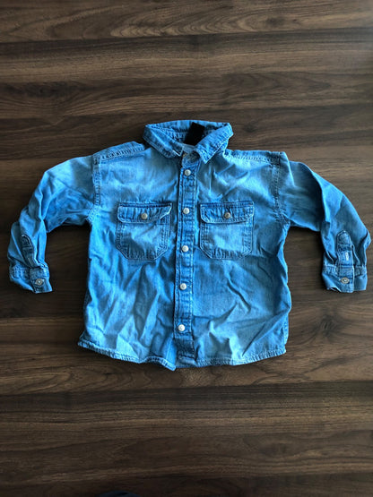 Toddler Denim Button Up Long Sleeve Collared Shirt, 3T, Kids 3T